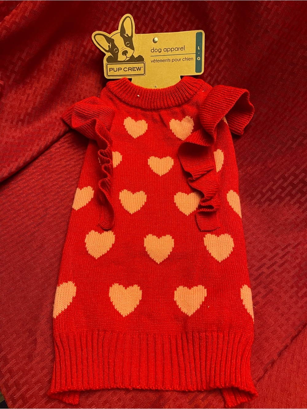 Pup Crew Red Heart Knit Dog Sweater